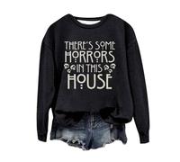 Felpa di Halloween per le donne There's Some Horrors In This House Stampato Girocollo Maniche Lunghe Felpe Costumi per adulti Pullover 2025 Abiti da donna, Nero , M
