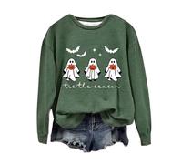 Felpa di Halloween Per Le Donne Tis La Stagione Pipistrelli Fantasma Zucca Viso Stampato Girocollo Top Felpe Costumi Abiti da Donna Adulto Pullover 2025, Verde, S