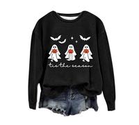 Felpa di Halloween Per Le Donne Tis La Stagione Pipistrelli Fantasma Zucca Viso Stampato Girocollo Top Felpe Costumi Abiti da Donna Adulto Pullover 2025, Nero , L