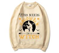 Felpa di Halloween per le donne Whe Needs I'm A Witch Bat Moon stampata Carino Girocollo Casual Felpe Abiti 2025 Costumi per adulti Pullover da donna, cachi, XL