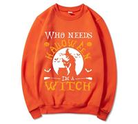 Felpa di Halloween per le donne Whe Needs I'm A Witch Bat Moon stampata Carino Girocollo Casual Felpe Abiti 2025 Costumi per adulti Pullover da donna, Arancione, S