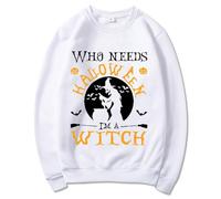 Felpa di Halloween per le donne Whe Needs I'm A Witch Bat Moon stampata Carino Girocollo Casual Felpe Abiti 2025 Costumi per adulti Pullover da donna, bianco, S