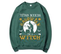 Felpa di Halloween per le donne Whe Needs I'm A Witch Bat Moon stampata Carino Girocollo Casual Felpe Abiti 2025 Costumi per adulti Pullover da donna, Verde, XL
