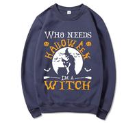 Felpa di Halloween per le donne Whe Needs I'm A Witch Bat Moon stampata Carino Girocollo Casual Felpe Abiti 2025 Costumi per adulti Pullover da donna, Marina Militare, XL