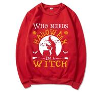 Felpa di Halloween per le donne Whe Needs I'm A Witch Bat Moon stampata Carino Girocollo Casual Felpe Abiti 2025 Costumi per adulti Pullover da donna, Rosso, XL