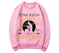 Felpa di Halloween per le donne Whe Needs I'm A Witch Bat Moon stampata Carino Girocollo Casual Felpe Abiti 2025 Costumi per adulti Pullover da donna, rosa, M