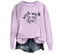 Felpa di Halloween Per Le Donne Witch Way To The Wine Hat Stampato Girocollo Top Felpe Costumi Abiti Donna Adulto Pullover 2025, Viola, S