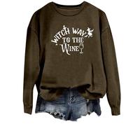 Felpa di Halloween Per Le Donne Witch Way To The Wine Hat Stampato Girocollo Top Felpe Costumi Abiti Donna Adulto Pullover 2025, AG., S