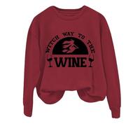 Felpa di Halloween Per Le Donne Witch Way To The Wine Stampato Girocollo Manica Lunga Felpe Costumi Abiti per Adulti 2025 Pullover Ladies, Rosso, S