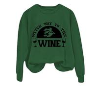 Felpa di Halloween Per Le Donne Witch Way To The Wine Stampato Girocollo Manica Lunga Felpe Costumi Abiti per Adulti 2025 Pullover Ladies, Verde, S