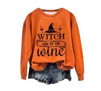 Felpa di Halloween Per Le Donne Witch Way To The Wine Stampato Girocollo Top Autunno Felpe Costumi Abiti Da Donna Pullover Adulto 2025, Arancione, S