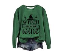 Felpa di Halloween Per Le Donne Witch Way To The Wine Stampato Girocollo Top Autunno Felpe Costumi Abiti Da Donna Pullover Adulto 2025, Verde, S