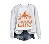 Felpa di Halloween Per Le Donne Witch Way To The Wine Stampato Girocollo Top Autunno Felpe Costumi Abiti Da Donna Pullover Adulto 2025, bianco, S