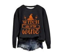 Felpa di Halloween Per Le Donne Witch Way To The Wine Stampato Girocollo Top Autunno Felpe Costumi Abiti Da Donna Pullover Adulto 2025, Nero , S