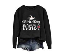 Felpa di Halloween Per Le Donne Witch Way To The Wine Stampato Girocollo Top Top Felpe Costumi Abiti Pullover Donna Adulto 2025, Nero , S