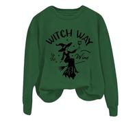 Felpa di Halloween Per Le Donne Witch Way To The Wine Stampato Manica Lunga Girocollo Felpe Costumi Abiti Per Adulti Pullover 2025 Signore, Verde, S