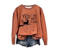 Felpa di Halloween per le donne Yes I Can Drive A Stick Dog Moon Stampato Girocollo Maniche Lunghe Felpe Costumi per adulti 2025 Abiti Pullover da donna, Arancione, L