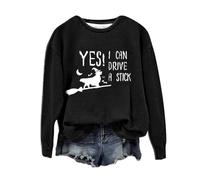 Felpa di Halloween per le donne Yes I Can Drive A Stick Dog Moon Stampato Girocollo Maniche Lunghe Felpe Costumi per adulti 2025 Abiti Pullover da donna, Nero , M