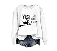 Felpa di Halloween per le donne Yes I Can Drive A Stick Dog Moon Stampato Girocollo Maniche Lunghe Felpe Costumi per adulti 2025 Abiti Pullover da donna, bianco, S