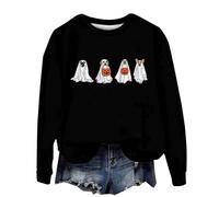 Felpa di Halloween Per Le Donne Zucca Fantasma Cane Stampato Girocollo Top Felpe Costumi Abiti Adulto 2025 Ladies Pullover, Nero , XXL