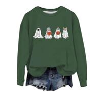 Felpa di Halloween Per Le Donne Zucca Fantasma Cane Stampato Girocollo Top Felpe Costumi Abiti Adulto 2025 Ladies Pullover, Verde, XL