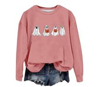 Felpa di Halloween Per Le Donne Zucca Fantasma Cane Stampato Girocollo Top Felpe Costumi Abiti Adulto 2025 Ladies Pullover, rosa, L