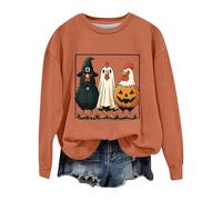 Felpa di Halloween Plus Size a maniche lunghe con cappuccio con stampa zucca classica pullover girocollo con polsino a costine top morbidi ideale per il fine settimana autunno e inverno, Arancione, L