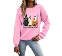 Felpa di Halloween Plus Size a maniche lunghe con cappuccio con stampa zucca classica pullover girocollo con polsino a costine top morbidi ideale per il fine settimana autunno e inverno, rosa, L