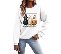 Felpa di Halloween Plus Size a maniche lunghe con cappuccio con stampa zucca classica pullover girocollo con polsino a costine top morbidi ideale per il fine settimana autunno e inverno, bianco, L