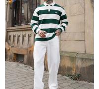 Felpa di moda a maniche lunghe con colletto a righe e bottoni davanti per uomo L,M,S,XL,XSBlocchi di colore,A strisceTessuto