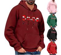 Felpa di Natalizio Uomo Felpe con Cappuccio Maglione Coppa Vino Cappello Stampato Maglioni Coulisse Pullover a Manica Lunga Sweatshirt con Tasca Maglietta Divertente Maglioni Regalo di Natale Top