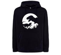 Felpa Dinosauri t-rex Nera con cappuccio o girocollo scena Jurassic dinosauro