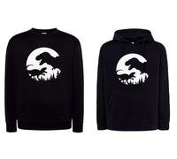 Felpa Dinosauri t-rex Nera con cappuccio o girocollo scena Jurassic dinosauro