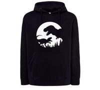 Felpa Dinosauri t-rex Nera con cappuccio o girocollo scena Jurassic dinosauro