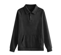 Felpa Donna Con 1/4 Bottoni Pullover Bavero Tinta Unita Maglione Con Tasca