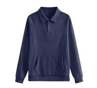 Felpa Donna Con 1/4 Bottoni Pullover Bavero Tinta Unita Maglione Con Tasca