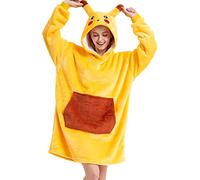 Felpa Donna con Cappuccio Animale Oversize Panda Plaid Super Morbida e Calda con Tasca Frontale Coperta con Maniche Famiglia Pigiama Pile Invernale Aldult Taglia Unica (L, Giallo)