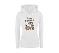 Felpa Donna con Cappuccio Basic Top qualità Top vestibilità - Vivere E' Un RICORDO Senza Tempo - Divertente Humor Made in Italy (Bianco, L)