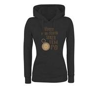 Felpa Donna con Cappuccio Basic Top qualità Top vestibilità - Vivere E' Un RICORDO Senza Tempo - Divertente Humor Made in Italy (Nero, XXL)