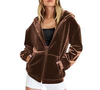 Felpa Donna con Cappuccio e Zip Giacca in Velluto Dorato da Donna Autunno Invernale Manica Lunga Cotone Taglie Comode Hoodie Sweatshirt Classico Oversize Pullover per Sportiva Casual in Stile College