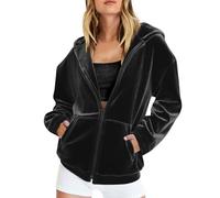 Felpa Donna con Cappuccio e Zip Giacca in Velluto Dorato da Donna Autunno Invernale Manica Lunga Cotone Taglie Comode Hoodie Sweatshirt Classico Oversize Pullover per Sportiva Casual in Stile College