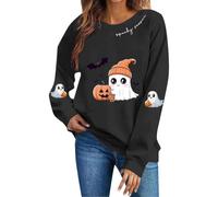 Felpa Donna Halloween Fantasma Stampa Zucca e Pipistrello, Nero , M