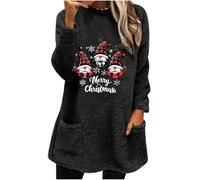 Felpa Donna in Pile Maglia Natalizio Donna Felpa con Cappuccio Curvy Manica Lunga Maglione Natale da Famiglia Taglie Forti Curvy Abito Lunga Sweatshirt con Tasche Natale Pullover Regalo di Natale