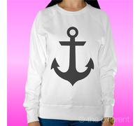 FELPA DONNA LEGGERA SWEATER BIANCO " ANCORA NERA BLACK ANCOR " ROAD TO HAPPINESS