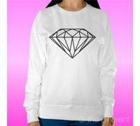 FELPA DONNA LEGGERA SWEATER BIANCO " DIAMANTE NERO MINIMAL SIMBOLO "