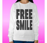 FELPA DONNA LEGGERA SWEATER BIANCO " FREE SMILE " ROAD TO HAPPINESS