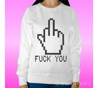 FELPA DONNA LEGGERA SWEATER BIANCO " FUCK YOU 8 BIT " ROAD TO HAPPINESS