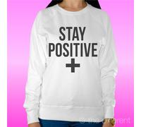 FELPA DONNA LEGGERA SWEATER BIANCO" STAY POSITIVE "ROAD TO HAPPINESS