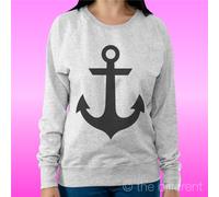 FELPA DONNA LEGGERA SWEATER GRIGIO CHIARO " ANCORA NERA " ROAD TO HAPPINESS