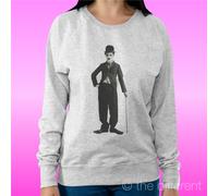 FELPA DONNA LEGGERA SWEATER GRIGIO CHIARO " CHARLIE CHAPLIN BASTONE FILM "